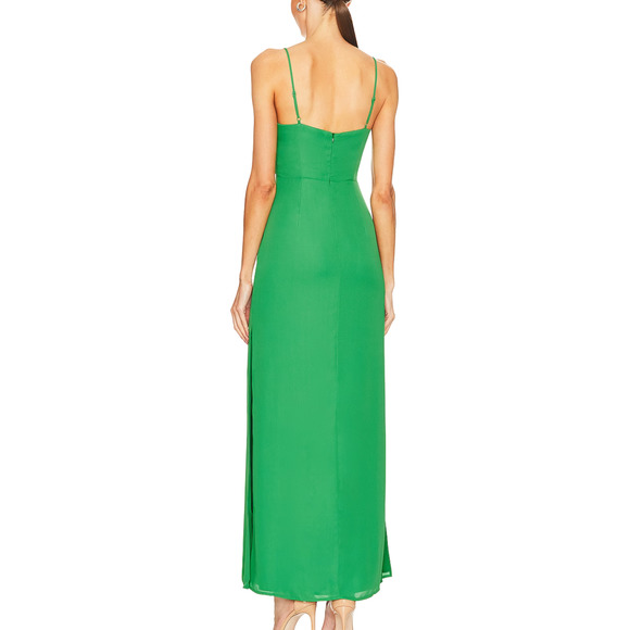 Revolve Kelly Green Maxi Slip Dress SMALL Double Side Slit Superdown Addison NEW - Picture 2 of 9